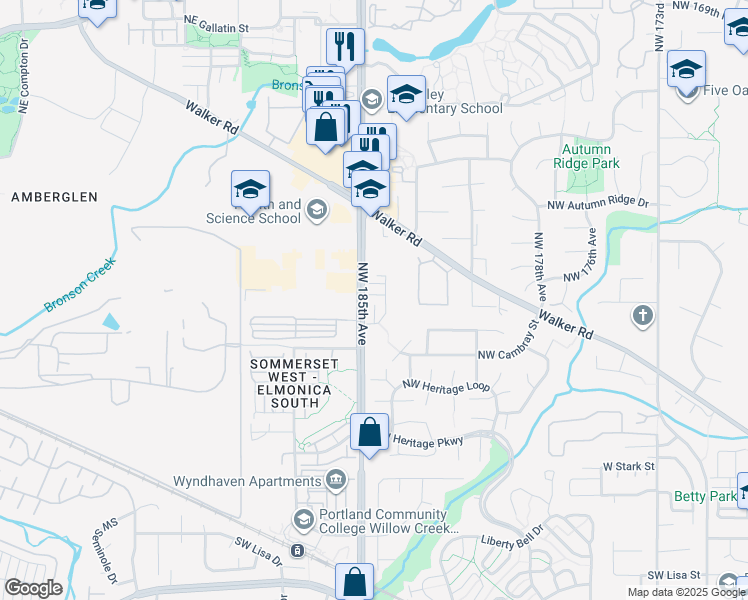 map of restaurants, bars, coffee shops, grocery stores, and more near 770 Northwest 185th Avenue in Beaverton