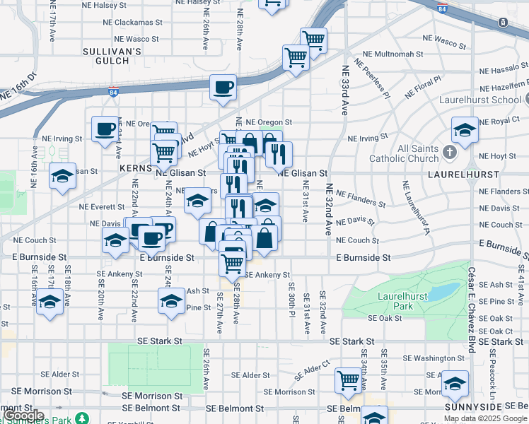 map of restaurants, bars, coffee shops, grocery stores, and more near in Portland