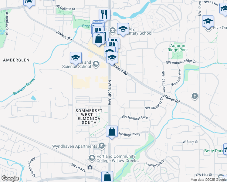 map of restaurants, bars, coffee shops, grocery stores, and more near 770 Northwest 185th Avenue in Beaverton