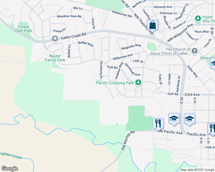 map of restaurants, bars, coffee shops, grocery stores, and more near 2414 Forge Drive in Forest Grove