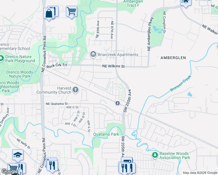 map of restaurants, bars, coffee shops, grocery stores, and more near 8650 Northeast Trailwalk Drive in Hillsboro