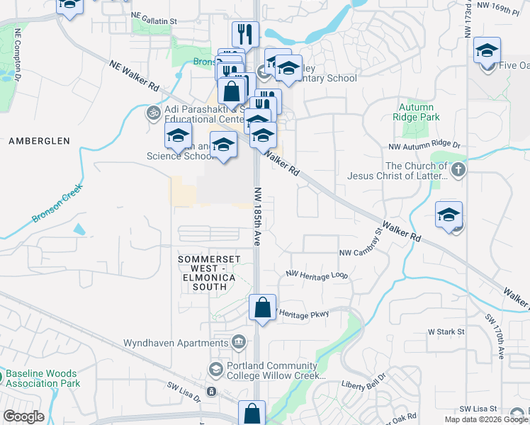 map of restaurants, bars, coffee shops, grocery stores, and more near 760 Northwest 185th Avenue in Beaverton