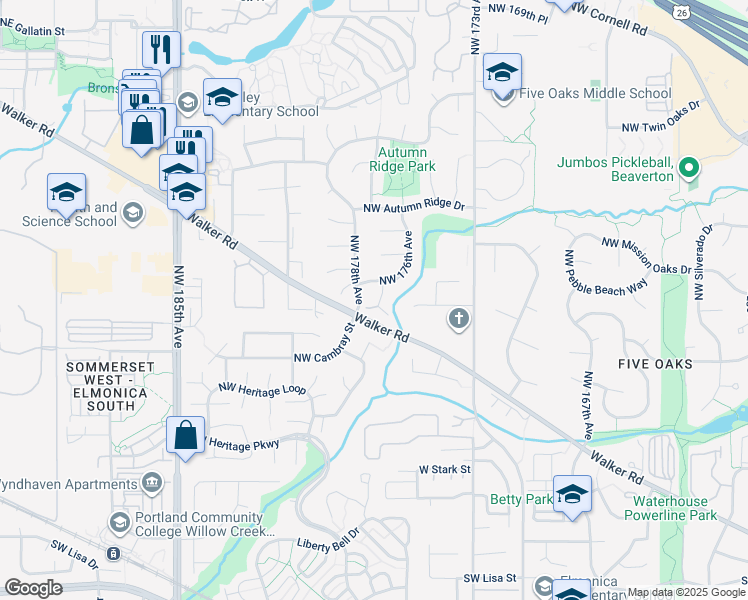 map of restaurants, bars, coffee shops, grocery stores, and more near 695 Northwest 176th Court in Beaverton