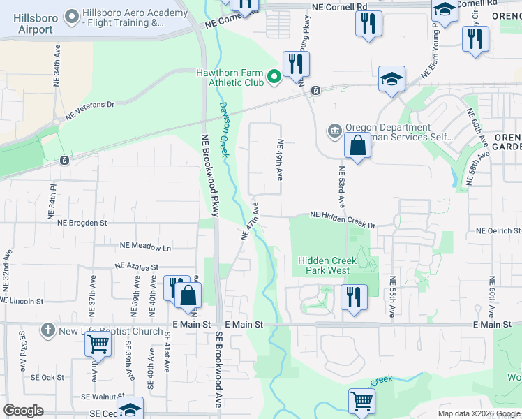 map of restaurants, bars, coffee shops, grocery stores, and more near 710 Northeast 47th Avenue in Hillsboro