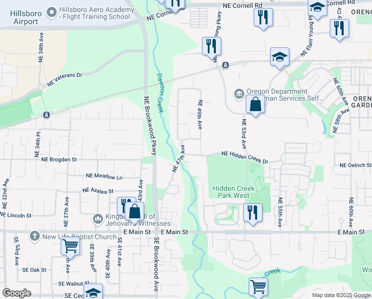 map of restaurants, bars, coffee shops, grocery stores, and more near 710 Northeast 47th Avenue in Hillsboro