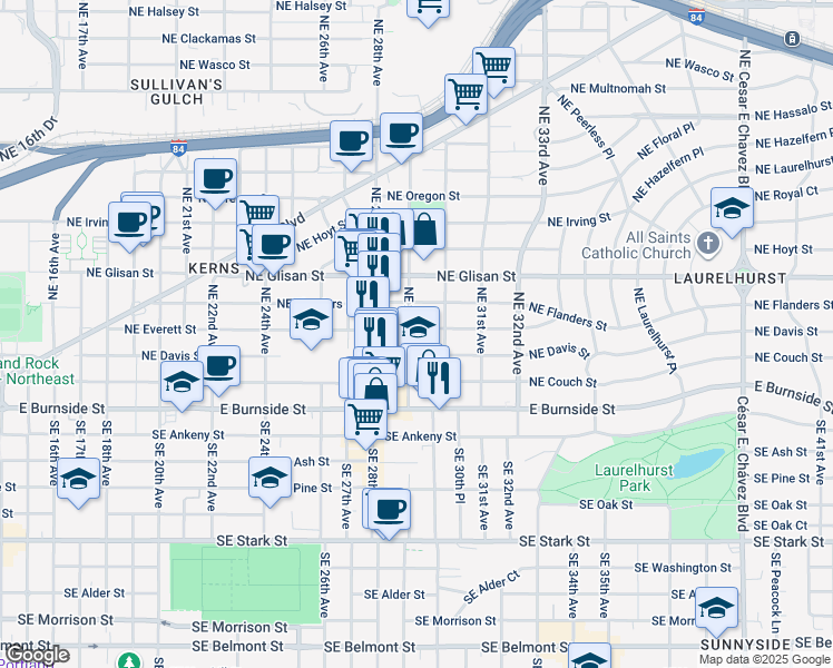 map of restaurants, bars, coffee shops, grocery stores, and more near 236 Northeast 29th Avenue in Portland