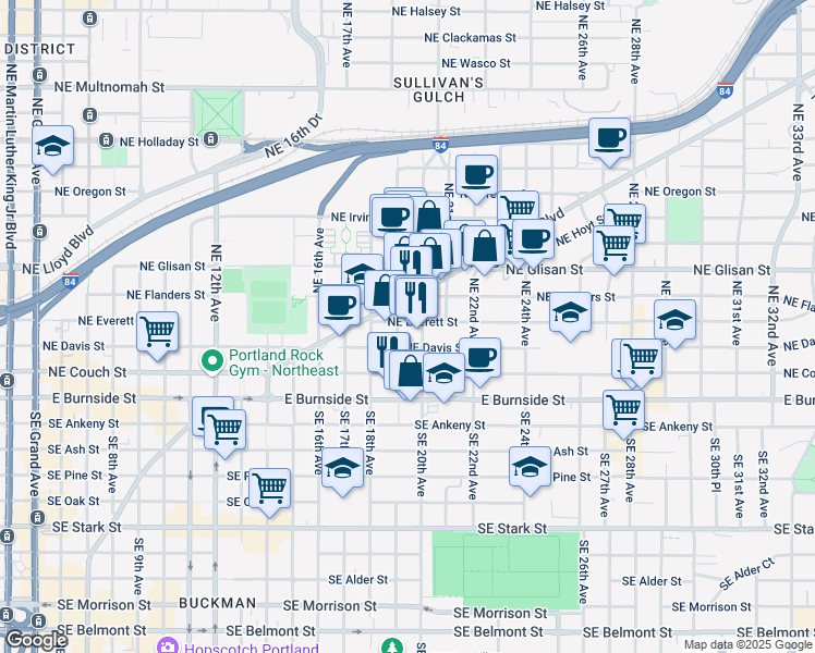 map of restaurants, bars, coffee shops, grocery stores, and more near in Portland