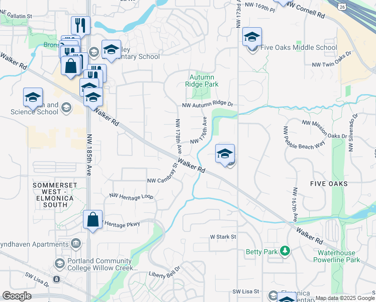 map of restaurants, bars, coffee shops, grocery stores, and more near 695 Northwest 176th Court in Beaverton