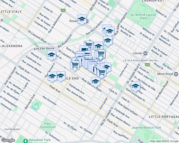 map of restaurants, bars, coffee shops, grocery stores, and more near 5378 Boulevard Saint-Laurent in Montréal