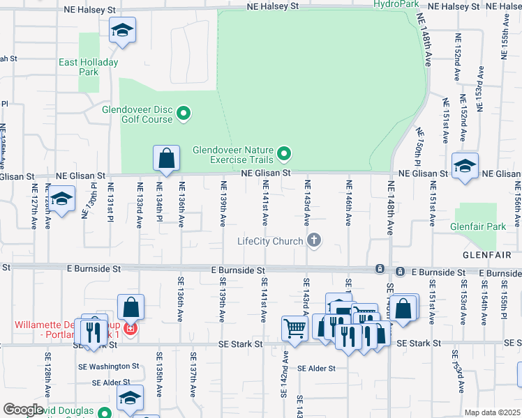 map of restaurants, bars, coffee shops, grocery stores, and more near 311 Northeast 141st Avenue in Portland