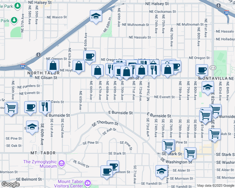 map of restaurants, bars, coffee shops, grocery stores, and more near 304 Northeast 69th Avenue in Portland