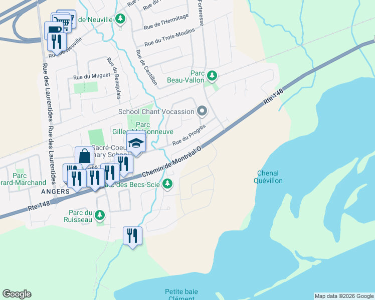 map of restaurants, bars, coffee shops, grocery stores, and more near 985 Chemin de Montréal Ouest in Gatineau