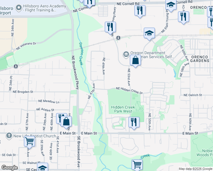 map of restaurants, bars, coffee shops, grocery stores, and more near 374 Northeast 49th Avenue in Hillsboro