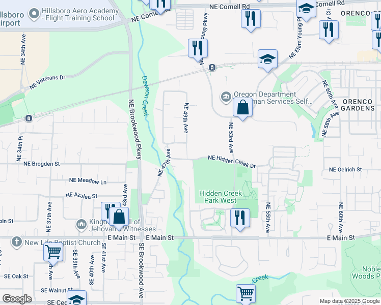 map of restaurants, bars, coffee shops, grocery stores, and more near 374 Northeast 49th Avenue in Hillsboro