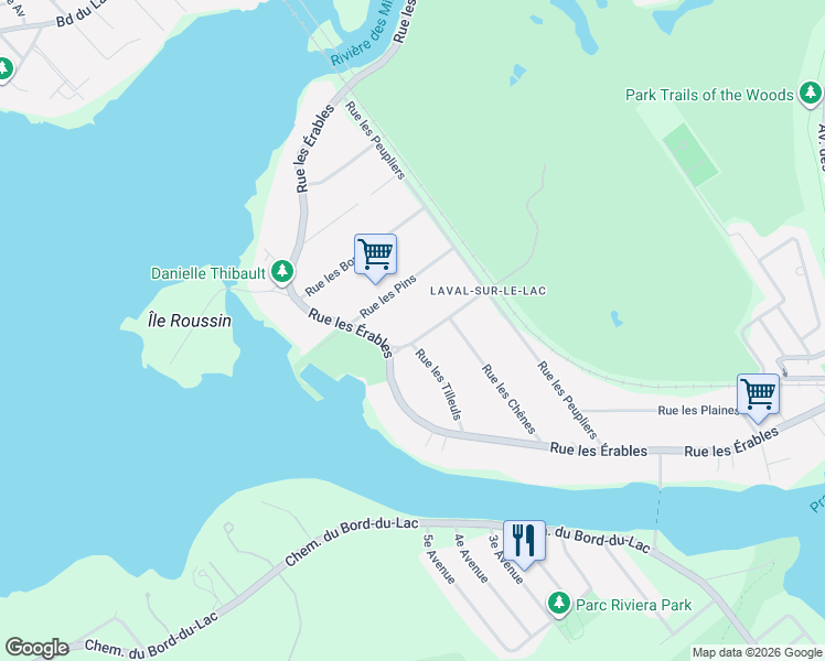 map of restaurants, bars, coffee shops, grocery stores, and more near 25 Rue les Cèdres in Laval