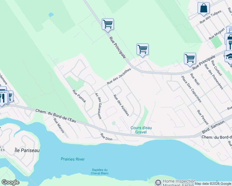 map of restaurants, bars, coffee shops, grocery stores, and more near 1025 Rue de la Verveine in Laval