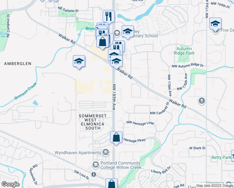 map of restaurants, bars, coffee shops, grocery stores, and more near 770 Northwest 185th Avenue in Beaverton