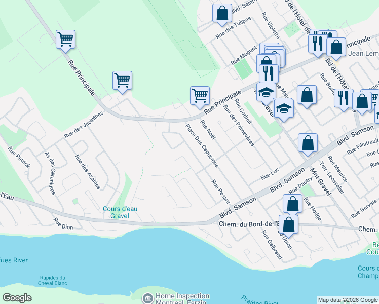 map of restaurants, bars, coffee shops, grocery stores, and more near 986 Rue Pesant in Laval