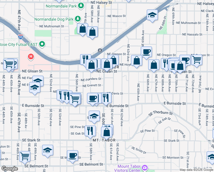 map of restaurants, bars, coffee shops, grocery stores, and more near 280 Northeast 60th Avenue in Portland