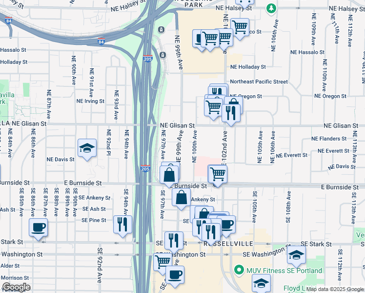 map of restaurants, bars, coffee shops, grocery stores, and more near 310 Northeast 99th Avenue in Portland