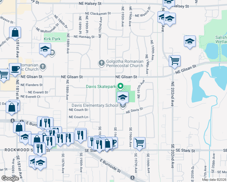map of restaurants, bars, coffee shops, grocery stores, and more near 271 Northeast 194th Avenue in Portland