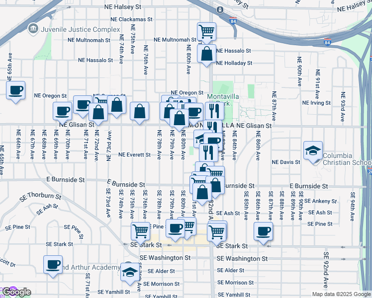 map of restaurants, bars, coffee shops, grocery stores, and more near 322 Northeast 80th Avenue in Portland