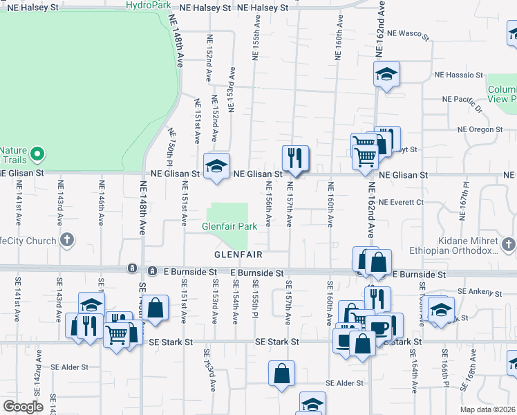 map of restaurants, bars, coffee shops, grocery stores, and more near 329 Northeast 156th Avenue in Portland