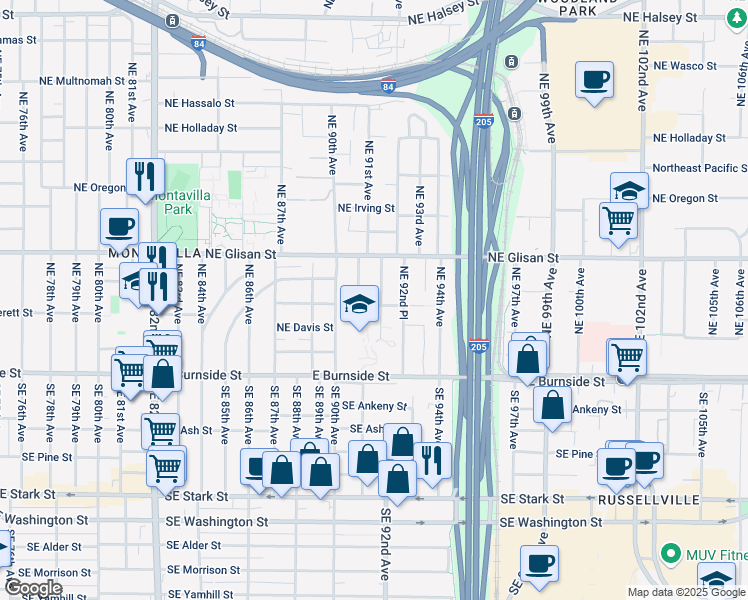 map of restaurants, bars, coffee shops, grocery stores, and more near 307 Northeast 92nd Avenue in Portland