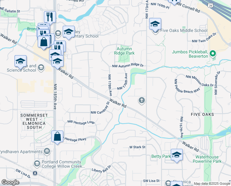 map of restaurants, bars, coffee shops, grocery stores, and more near 695 Northwest 176th Court in Beaverton