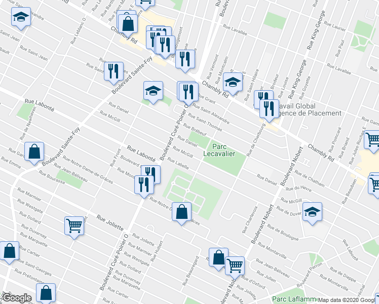 map of restaurants, bars, coffee shops, grocery stores, and more near 1971 Rue McGill in Longueuil