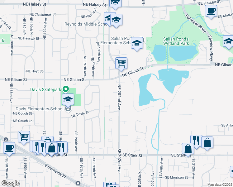 map of restaurants, bars, coffee shops, grocery stores, and more near 301 Northeast 202nd Avenue in Portland