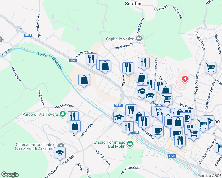 map of restaurants, bars, coffee shops, grocery stores, and more near 9 Via Andrea Mantegna in Arzignano