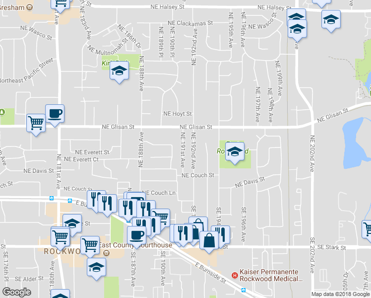map of restaurants, bars, coffee shops, grocery stores, and more near 270 Northeast 191st Avenue in Portland