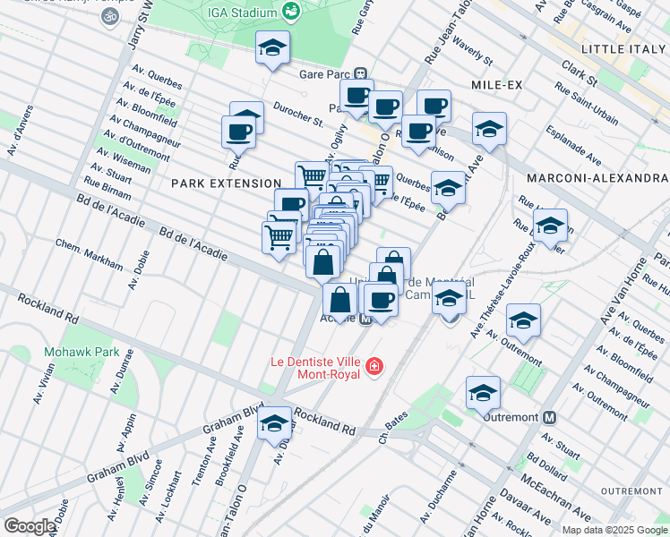 map of restaurants, bars, coffee shops, grocery stores, and more near 930 Rue Jean-Talon Ouest in Montréal