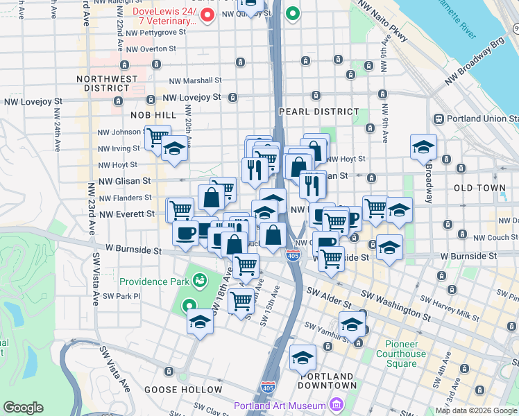 map of restaurants, bars, coffee shops, grocery stores, and more near in Portland