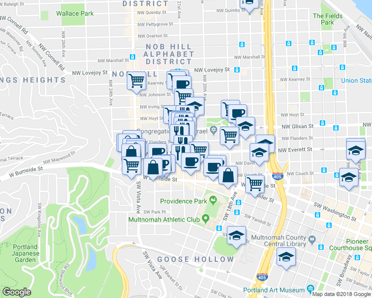 map of restaurants, bars, coffee shops, grocery stores, and more near in Portland