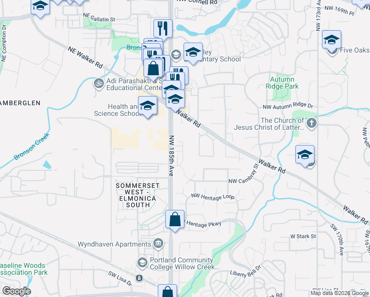 map of restaurants, bars, coffee shops, grocery stores, and more near 780 Northwest 185th Avenue in Beaverton