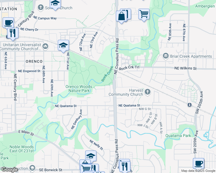 map of restaurants, bars, coffee shops, grocery stores, and more near 7676 Northeast Samuelson Street in Hillsboro