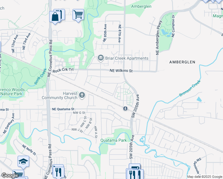 map of restaurants, bars, coffee shops, grocery stores, and more near 629 Northeast Autumncreek Way in Hillsboro