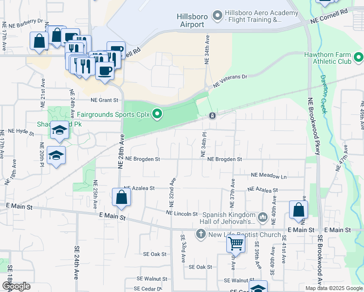 map of restaurants, bars, coffee shops, grocery stores, and more near 381 NE 33rd Ct in Hillsboro