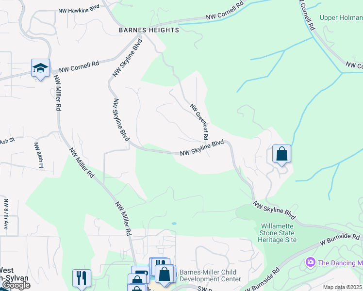 map of restaurants, bars, coffee shops, grocery stores, and more near 448 Northwest Skyline Boulevard in Portland