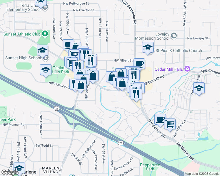map of restaurants, bars, coffee shops, grocery stores, and more near in Washington County