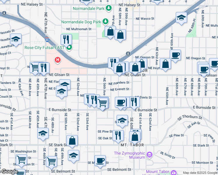 map of restaurants, bars, coffee shops, grocery stores, and more near 319 Northeast 57th Avenue in Portland