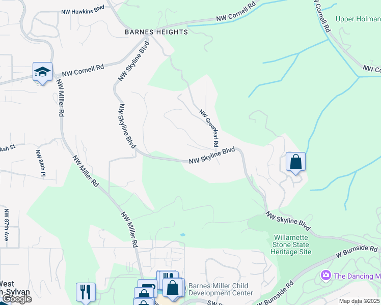 map of restaurants, bars, coffee shops, grocery stores, and more near 448 Northwest Skyline Boulevard in Portland
