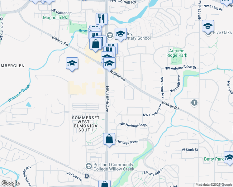 map of restaurants, bars, coffee shops, grocery stores, and more near 770 Northwest 185th Avenue in Beaverton