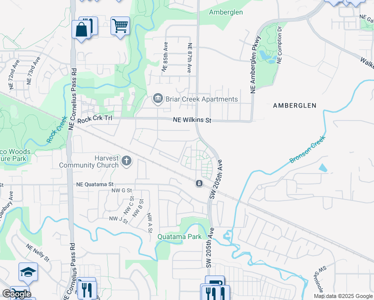 map of restaurants, bars, coffee shops, grocery stores, and more near 629 Northeast Autumncreek Way in Hillsboro