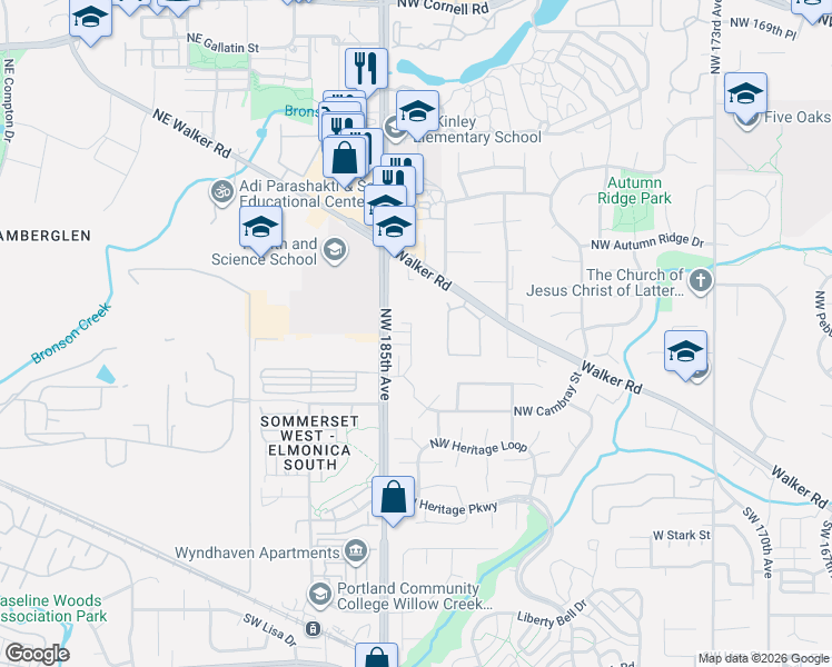 map of restaurants, bars, coffee shops, grocery stores, and more near 770 Northwest 185th Avenue in Beaverton