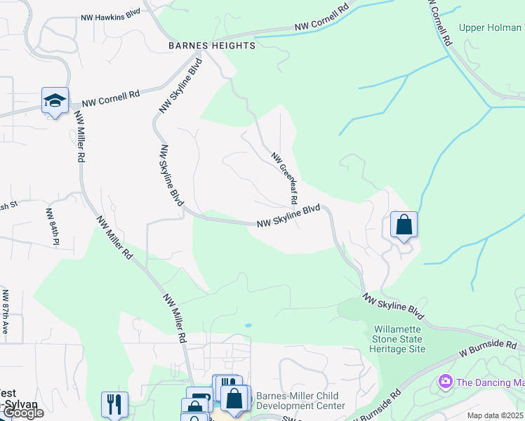 map of restaurants, bars, coffee shops, grocery stores, and more near 448 Northwest Skyline Boulevard in Portland