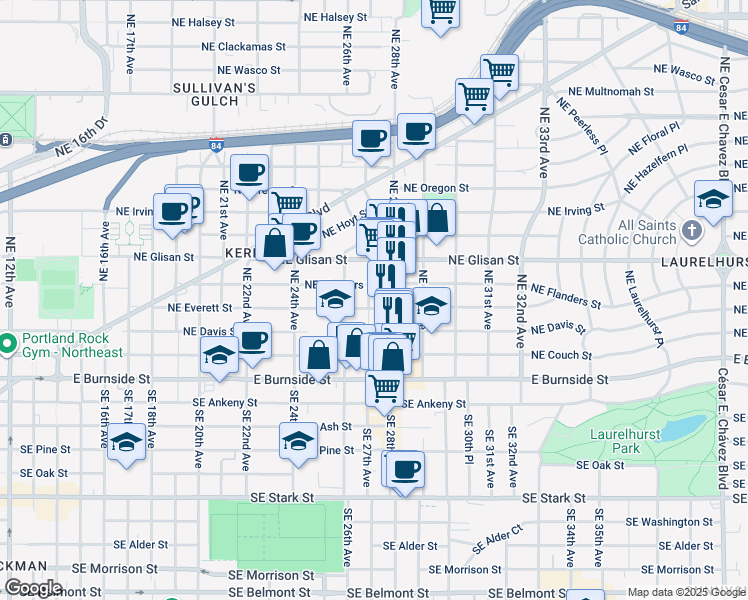 map of restaurants, bars, coffee shops, grocery stores, and more near 312 Northeast 27th Avenue in Portland