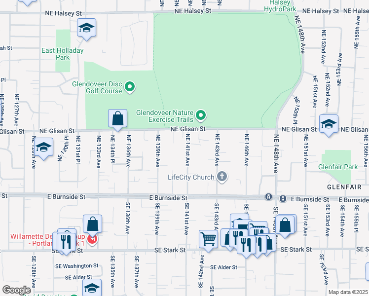 map of restaurants, bars, coffee shops, grocery stores, and more near 311 Northeast 141st Avenue in Portland